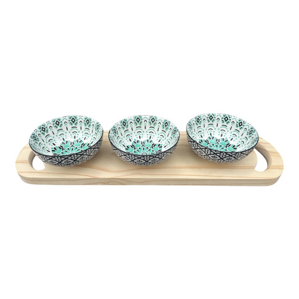 BPLAT9 Bon Appetite Platter - Green Black Mandala, Black Flares