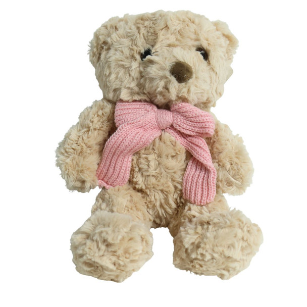 SWK32EC Soft Toy 32cm - Beige Bear Pink Knitted Bow