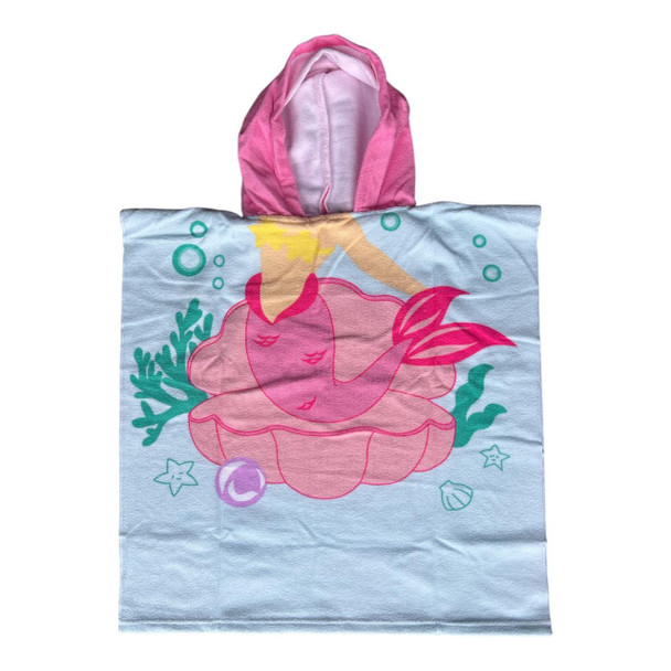 BCLOAK01M Kiddies Swim Cloak - Pink Tail Mermaid, Pink Clam