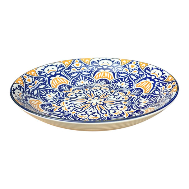 ZY065E Ceramic Flat Salad Bowl - Blue Oasis