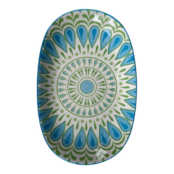 ZY008G Ceramic Oval Plate - Azure Garden