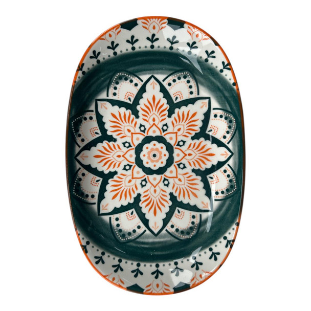 ZY008K Ceramic Oval Plate - Forest Bloom