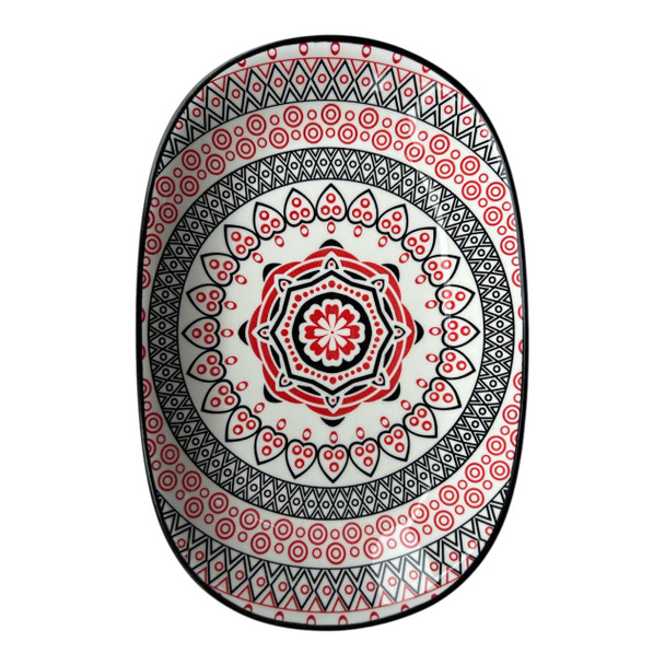 ZY032B  Oval Shallow Bowl - Crimson Mandala