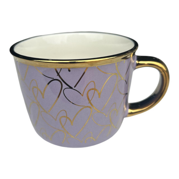 RS6289A Ceramic Mug - Purple, Gold Hearts