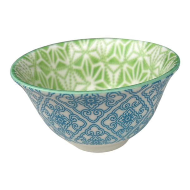 ZY057O Tiny Ceramic Bowl - Green Geometrics