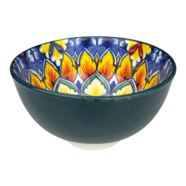 ZY059K Mini Ceramic Bowl - Green, Bright Flower