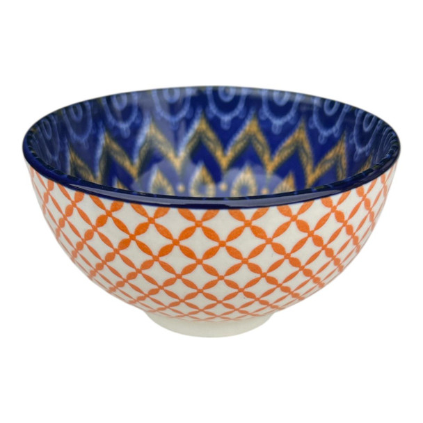 ZY059L Mini Ceramic Bowl - Orange Crosses, Blue Orange Flower
