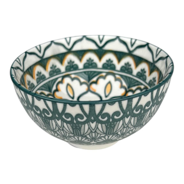 ZY059M Mini Ceramic Bowl - Green White Flowers