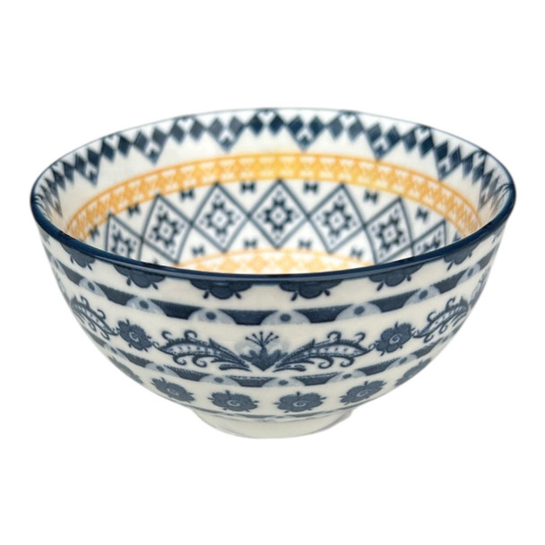 ZY059P Mini Ceramic Bowl - Orange And Blue Diamonds