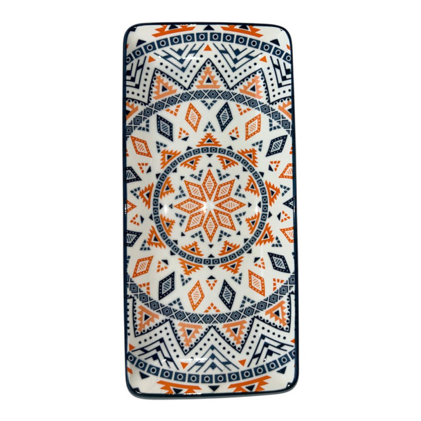 ZY033H Ceramic Rectangle Plate - Navy Orange Medallion