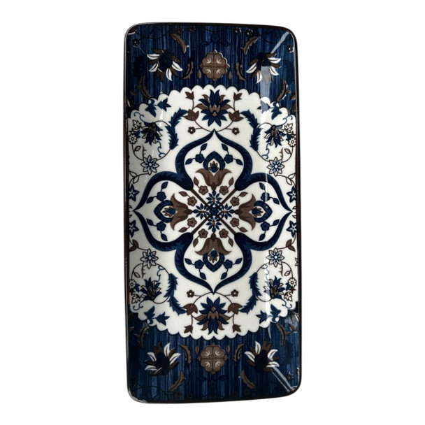 ZY033L Ceramic Rectangle Plate - Midnight Floral Tile