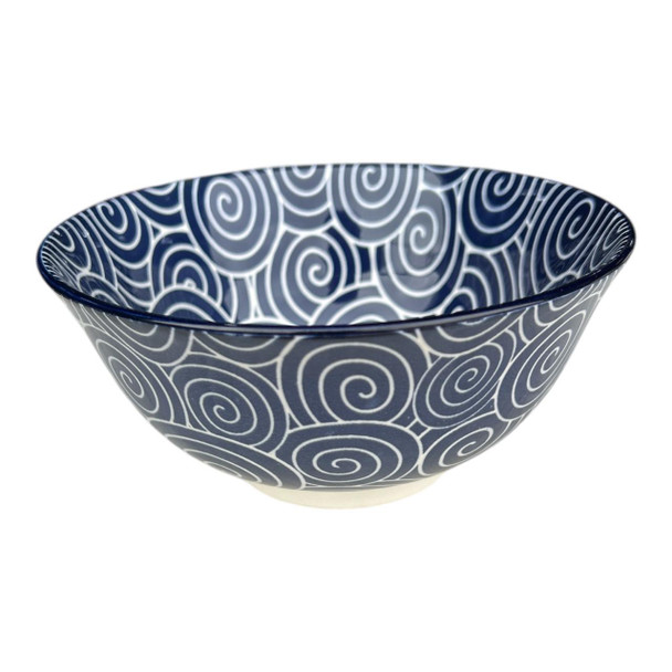 WEB62G Ceramic 7cmh Bowl - Blue And White Swirls