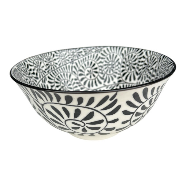 WEB62H Ceramic 7cmh Bowl - Black Leaf Swirls