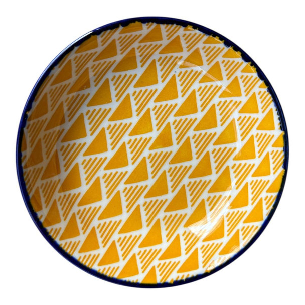 CB387U Ceramic Flat Bowl - Orange Triangles