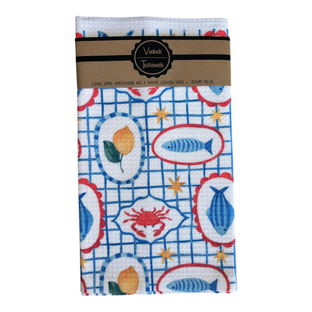 DISHT25 Single Printed Dishcloth - Lemon Crab Fish