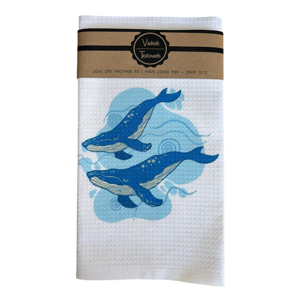 DISHT29 Single Printed Dishcloth - Whales