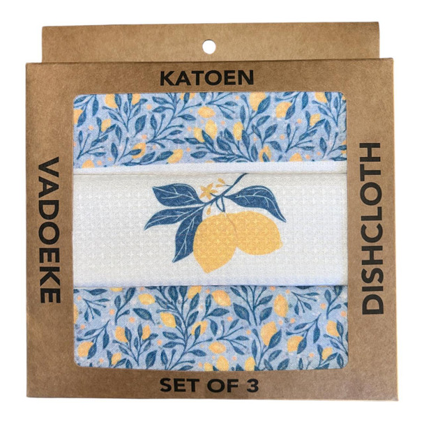 DCBOX63 Dishcloth Box (Set 3) - Light Blue And Lemons