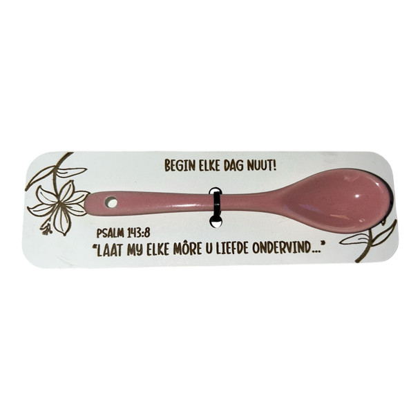 SPN02 Ceramin Spoon On Wooden Board - Pink Psalm 143:8