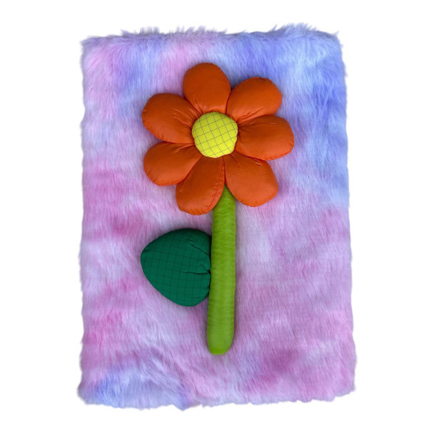 6541D A5 Notebook Tie-Dye Faux Fur Cover - Orange Flower