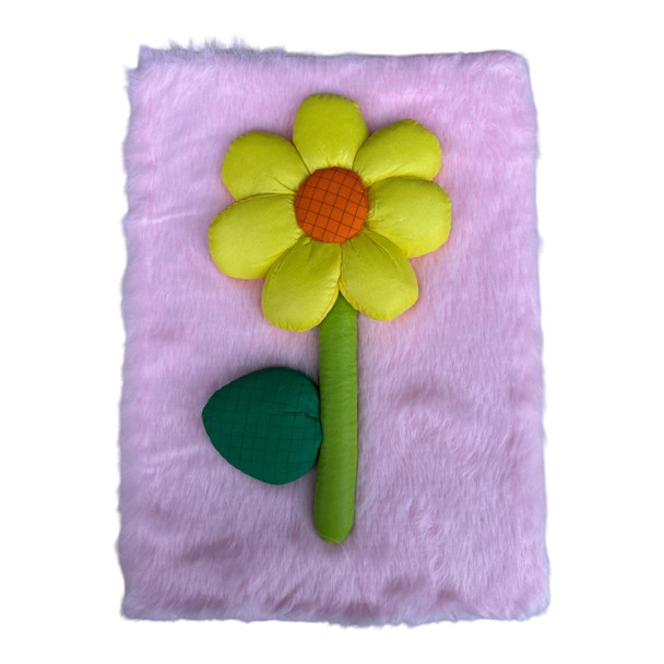 6542B A5 Notebook Faux Pink Fur Cover - Yellow Flower