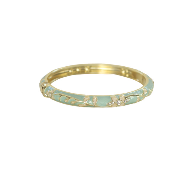 S2025177D Hinged Enamel Bangle Bracelet – Aqua Blue & Cream Floral