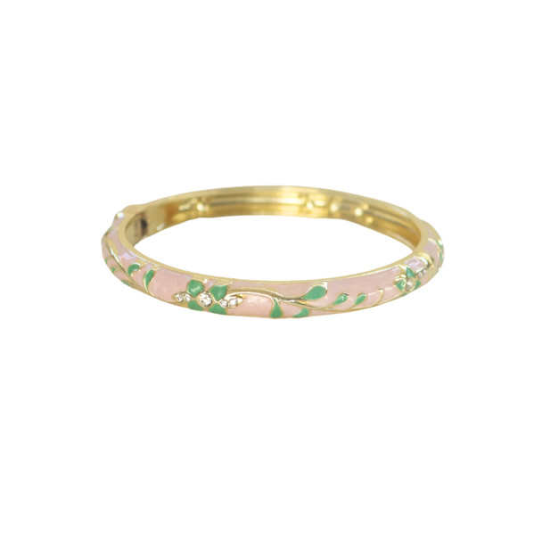 S2025177E Hinged Enamel Bangle Bracelet – Blush Pink & Sage Green Floral