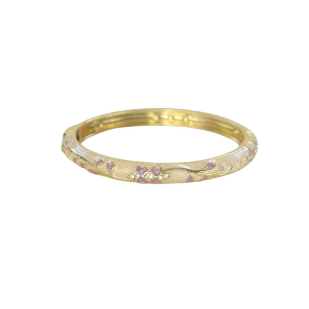 S2025177G Hinged Enamel Bangle Bracelet – Champagne & Lavender Floral