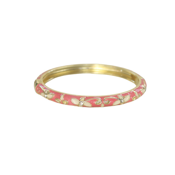 S2025211AE Hinged Enamel Bangle Bracelet – Coral Pink Floral