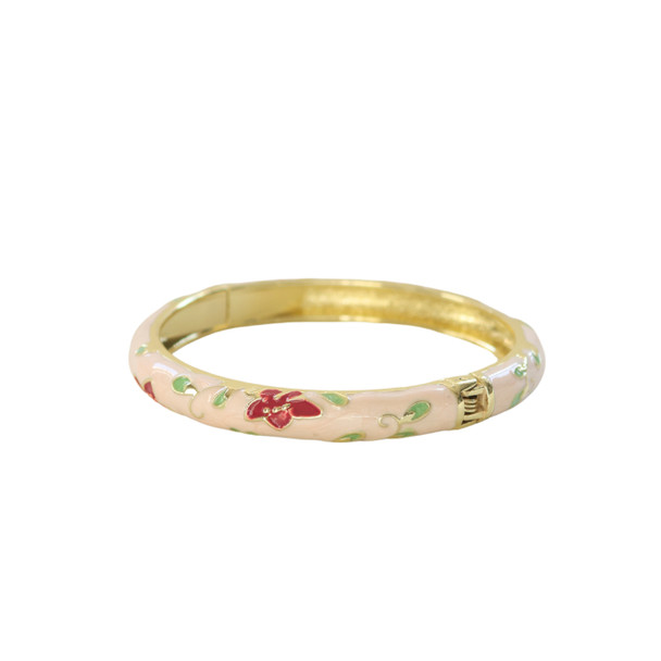S2024138A Hinged Enamel Bangle Bracelet – Blush Pink Floral