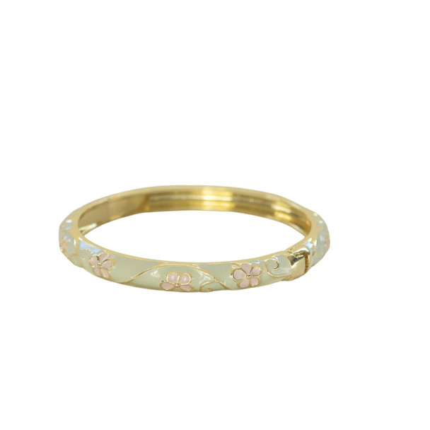 S2024139H Hinged Enamel Bangle Bracelet – Sage Green Floral