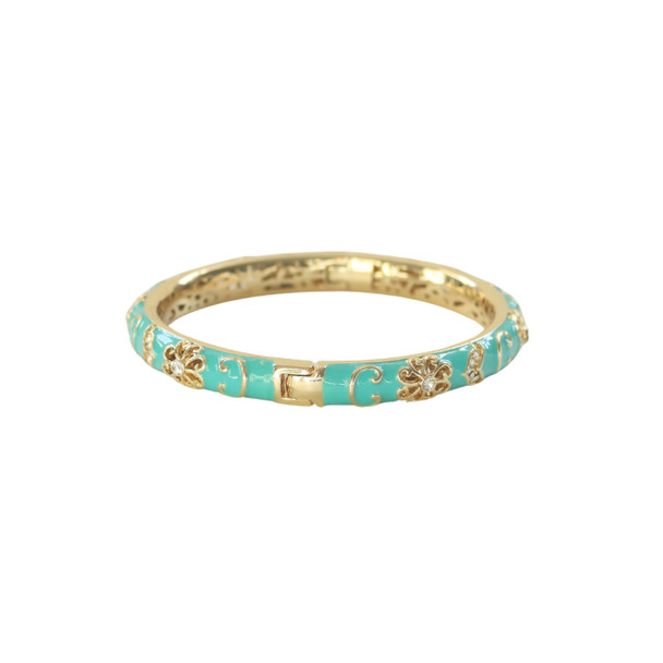 S2024017B Hinged Enamel Bangle Bracelet – Turquoise & Gold