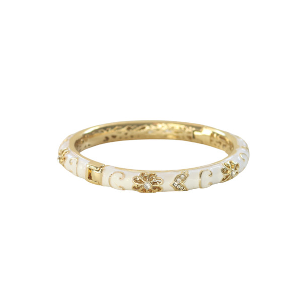 S2024017C Hinged Enamel Bangle Bracelet – Ivory & Gold