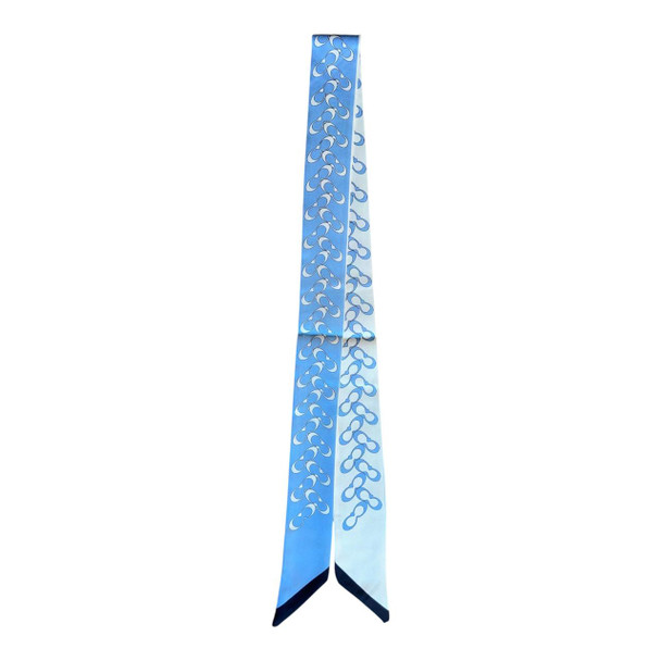HH2602E Thin Twilly Scarf – Sky Blue Gradient Chain Print