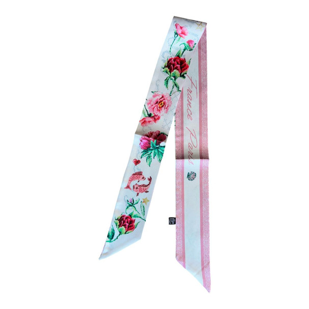 HH2603B Thin Twilly Scarf – Pink Floral Garden Print