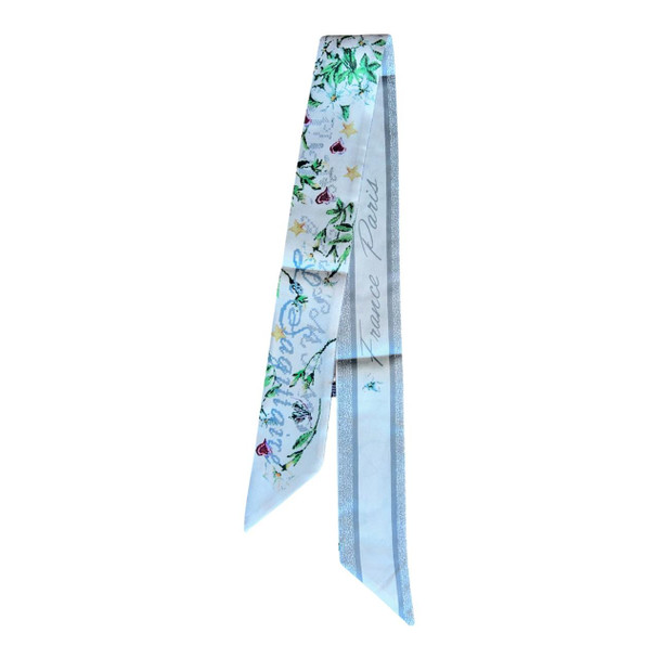 HH2603D Thin Twilly Scarf – Blue Botanical & Butterfly