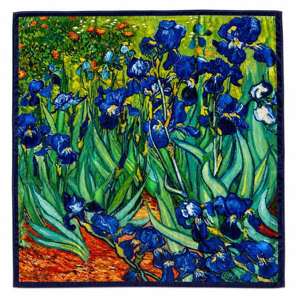 HH2608H Polyester Square Scarf – Blue Iris Garden