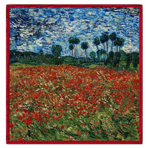 HH2608O Polyester Square Scarf – Poppy Field Landscape