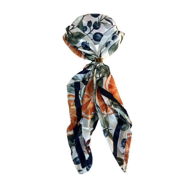YH2601B Square Polyester Scarf – Olive & Citrus Botanical