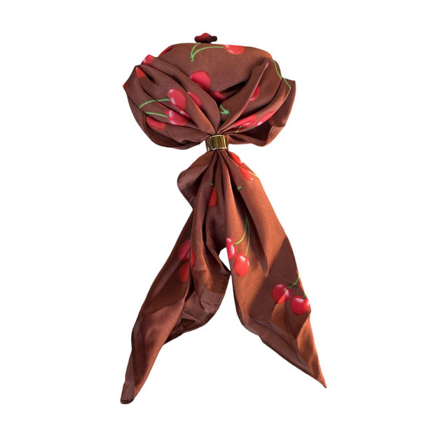 YH2601G Square Polyester Scarf – Cherry Print Brown