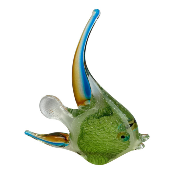 GF1642B Handcrafted Art Glass Tropical Fish Figurine – Green & Blue