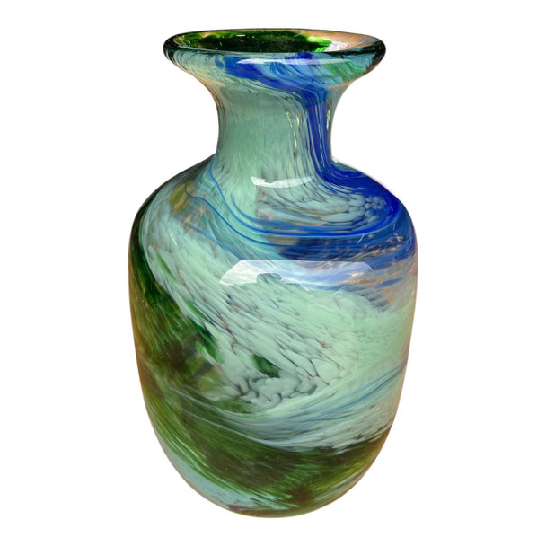 HY0289 Handcrafted Art Glass Vase – Ocean Wave Swirl