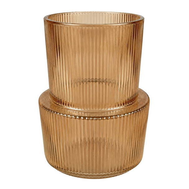 GVX289G Amber Ribbed Glass Vase