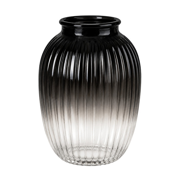 GVXS664 Black Ombre Ribbed Glass Vase