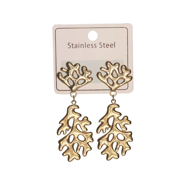 MLD2 Stainless Steel Gold Coral Branch Drop Earrings
