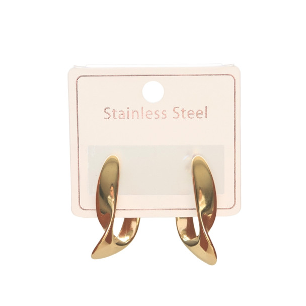MLD11 Stainless Steel Gold Sculptural Twist Hoop Earrings