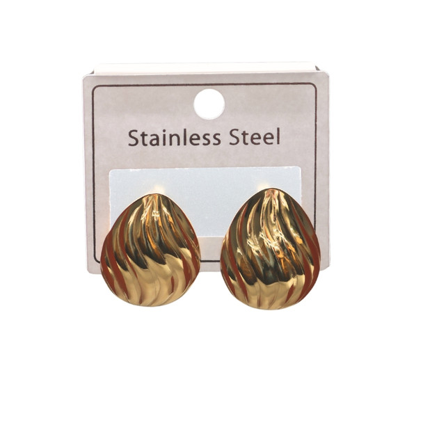 MLD14 Stainless Steel Gold Textured Teardrop Stud Earrings