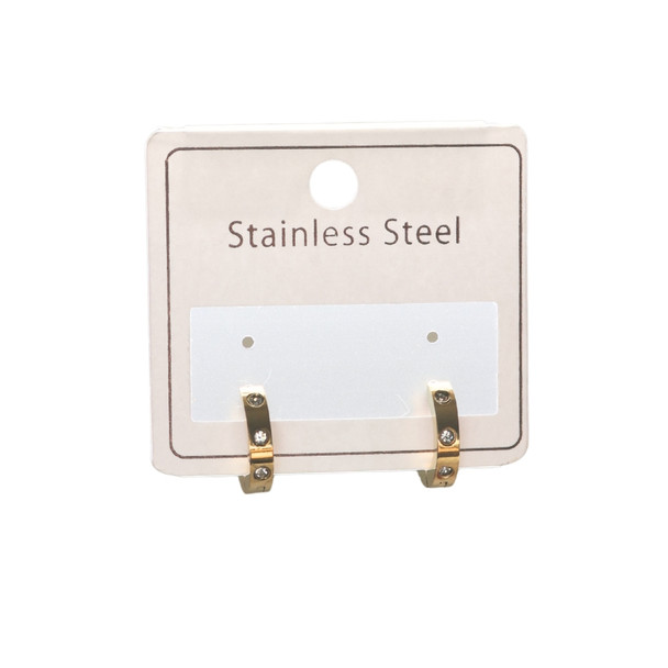 MLD16 Stainless Steel Gold Huggie Earrings with Diamond Detail