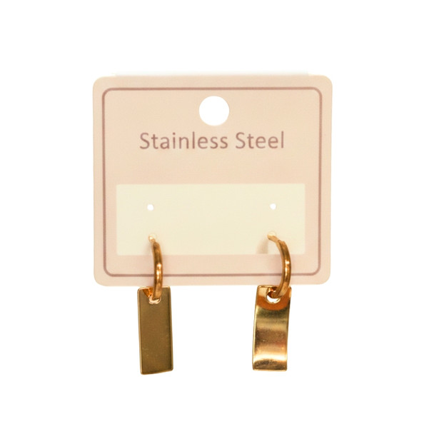 MLD17 Stainless Steel Gold Huggie Earrings with Bar Drop Charm