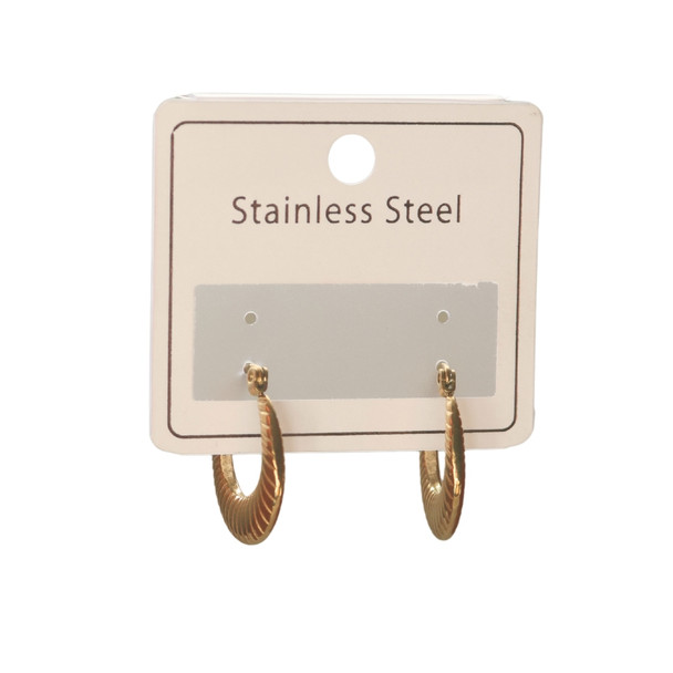 MLD19 Stainless Steel Gold Textured Hoop Earrings