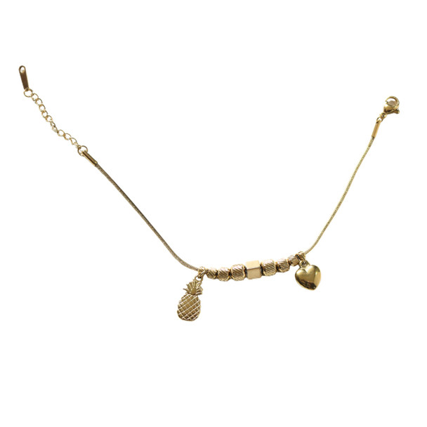 MLD46 Gold-Tone Pineapple & Heart Charm Bracelet